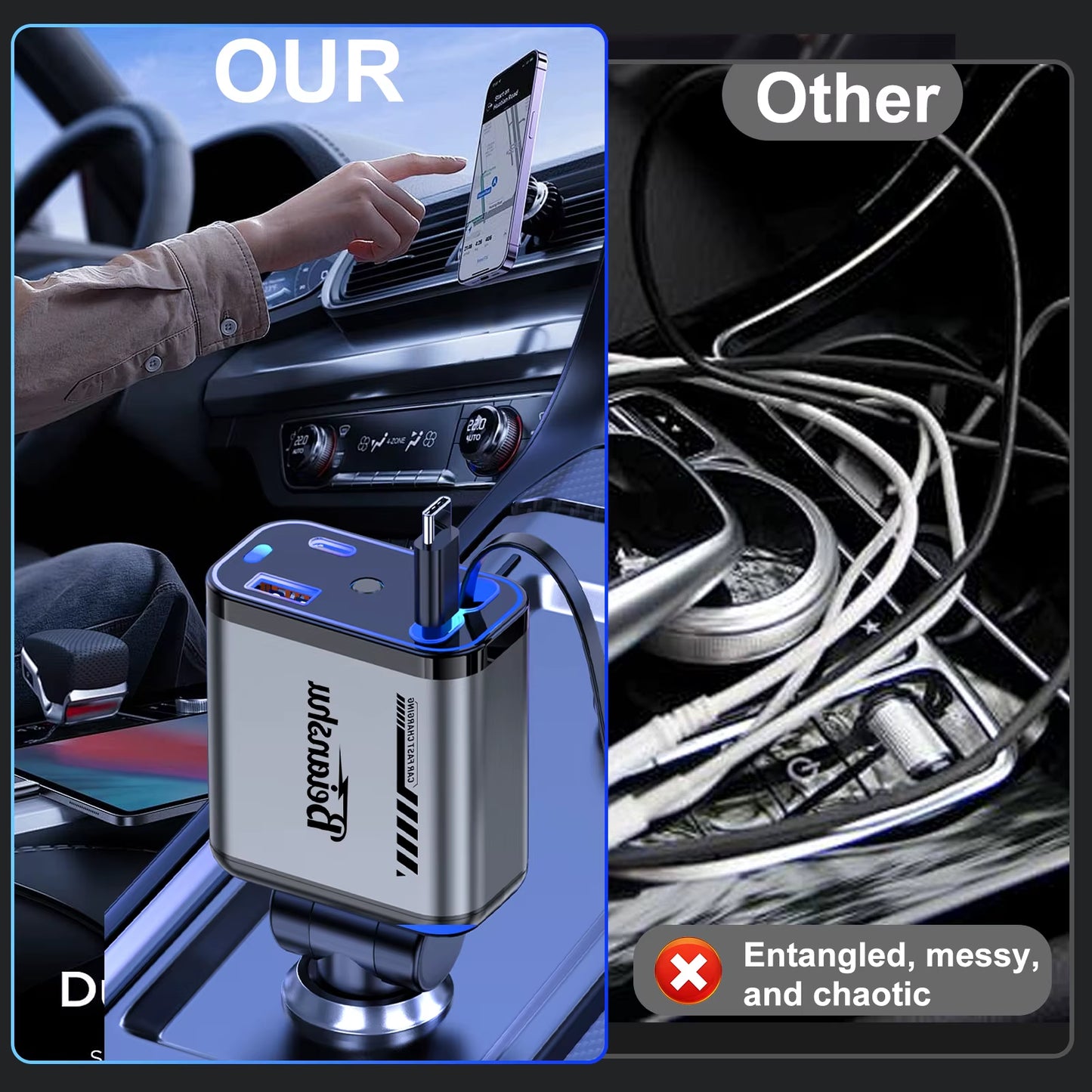 Car Accessories Charger with Starlight Type-C 120W Car Charger Adapter 4 in 1 Car Phone Charger with 2 USB Ports Star Top Light