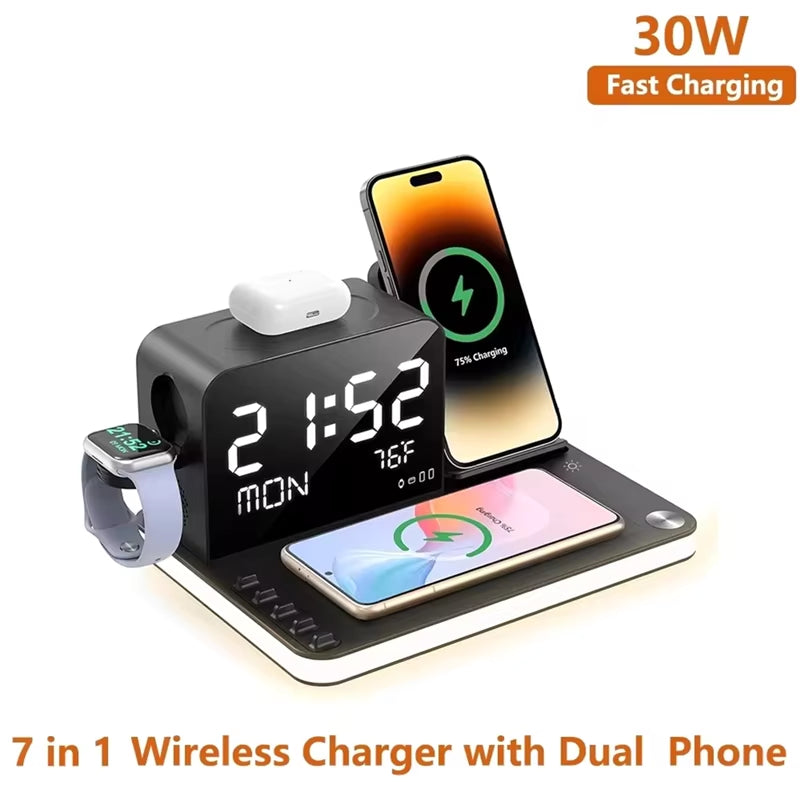 New-Wireless Charging Station Withtime Display Multifunctional Charging Accessories Compatible Withmultiple Devices