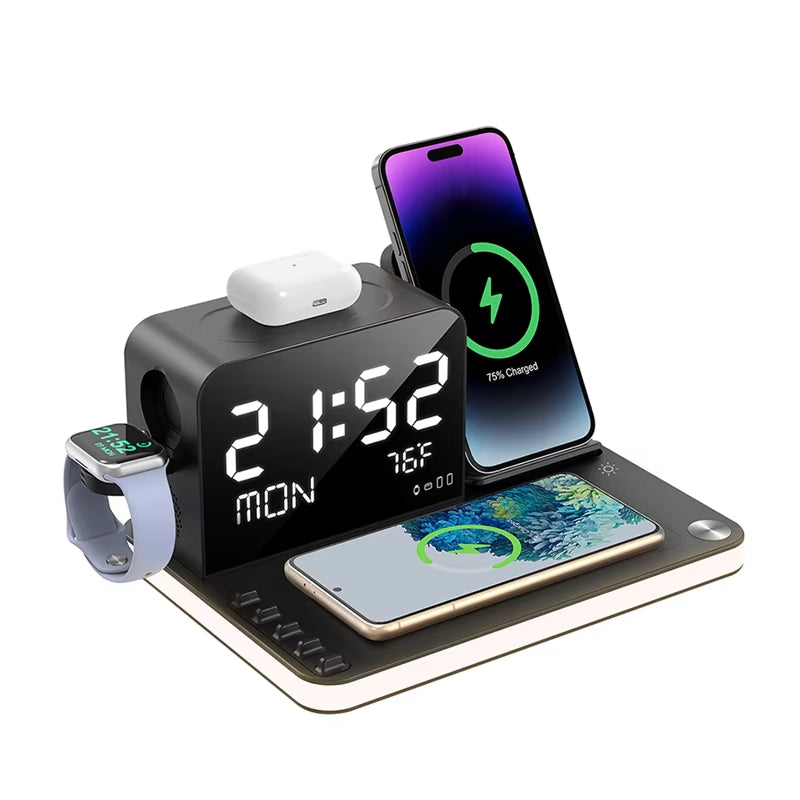 New-Wireless Charging Station Withtime Display Multifunctional Charging Accessories Compatible Withmultiple Devices