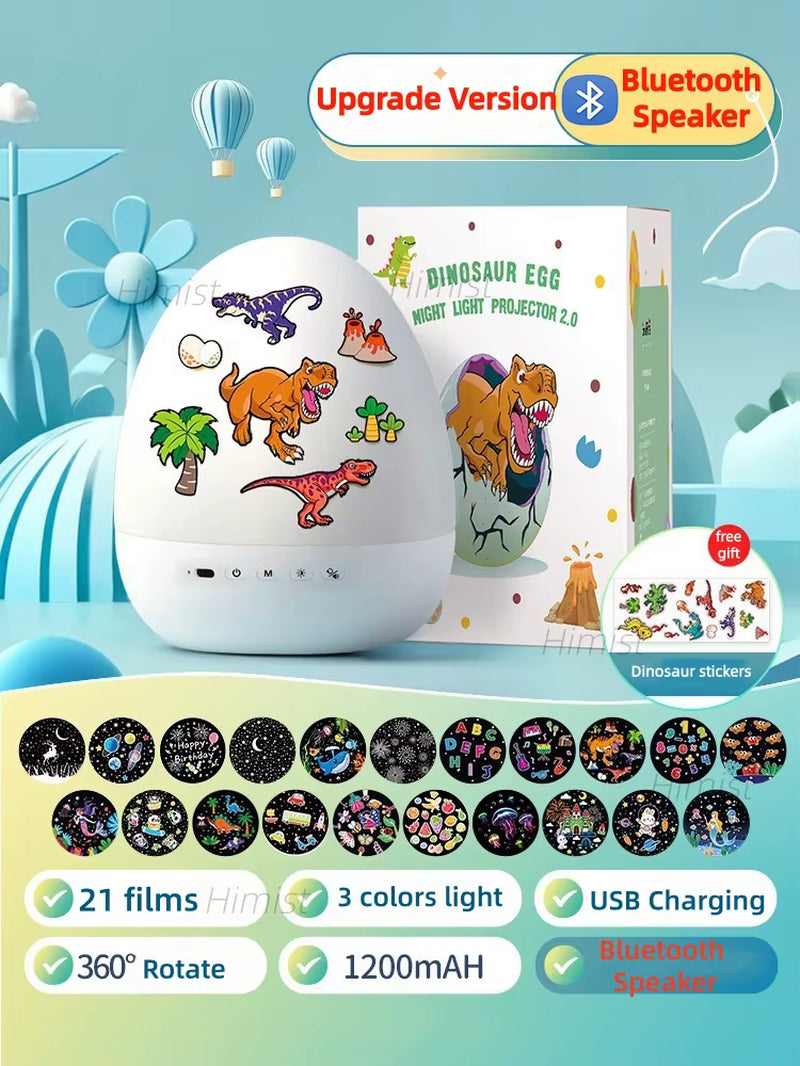 Rotate Projection Mood Night Light with Music Box Dinosaur Egg 21 Films USB Projector Nightlight for Kids Xmas Gifts