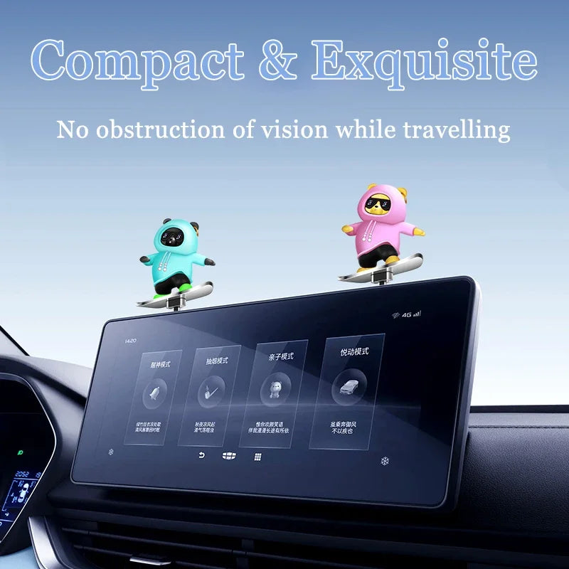 Car Automatic Sliding Skateboard Bear Alloy Cute Cartoon Scooter Center Console Ornaments Creative Car Decoration Accessories