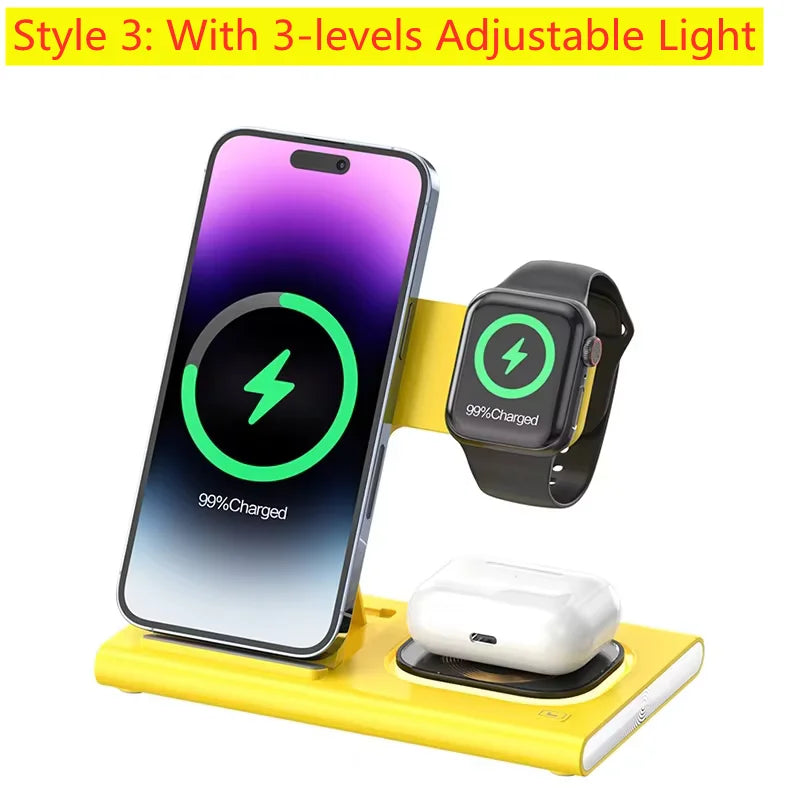 300W Fast Wireless Charger Stand Pad Foldable Fast Charging Station Dock for Iphone 16 15 14 13 12 Pro Max Apple Watch Airpods