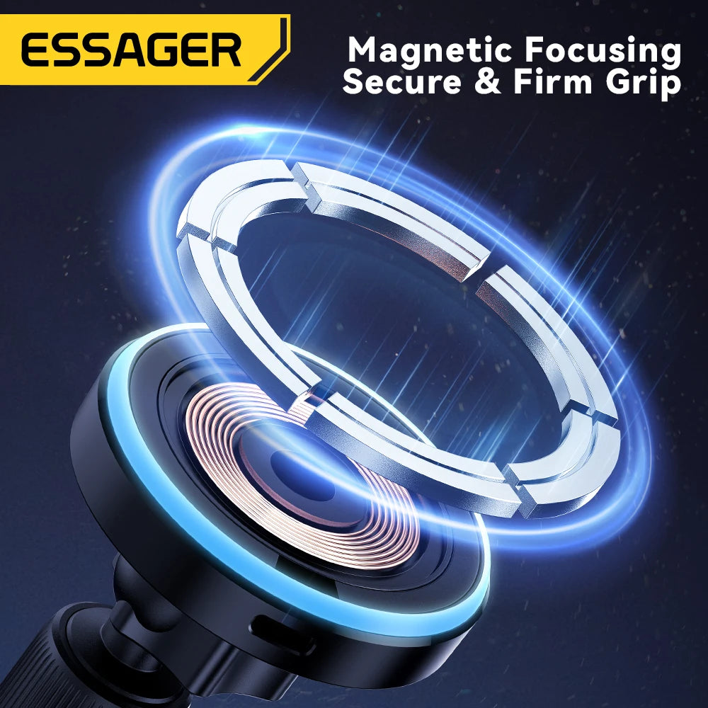 Magnetic Wireless Charger Car Phone Holder 15W RGB Seven Color Light Fast Charging Mount Stand for Iphone15 14 13Android