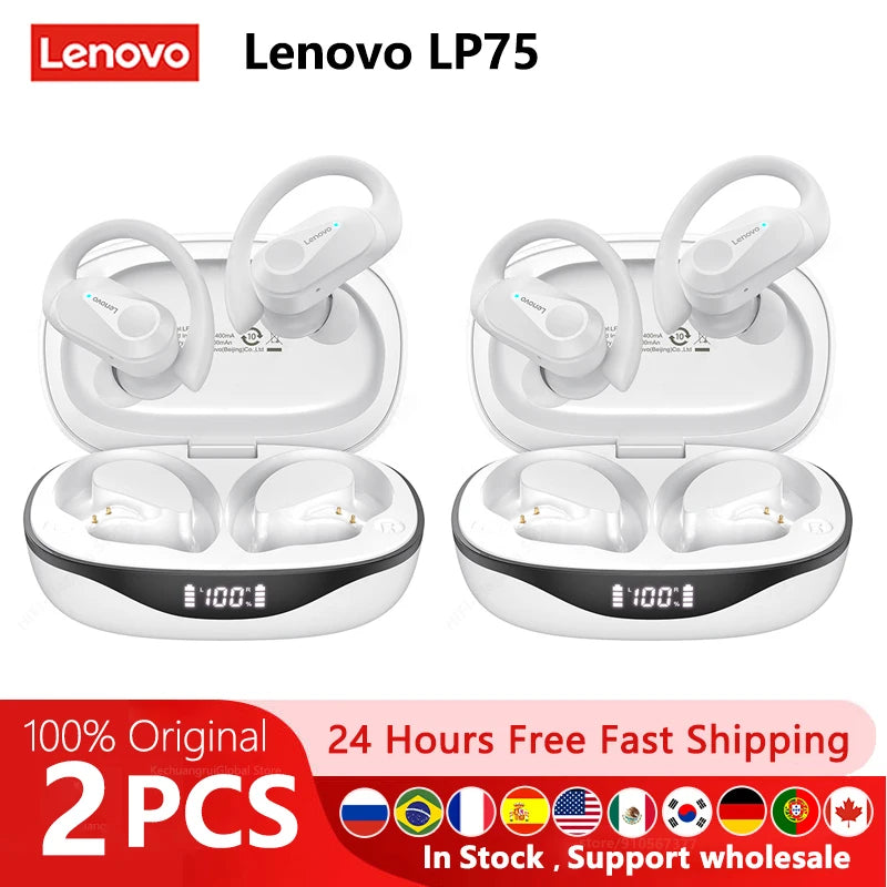 LP75 Ture Wireless Headphones TWS Bluetooth 5.3 Noise Reduction Sports Ear Hook Hifi Stereo Waterproof Gaming Earphones