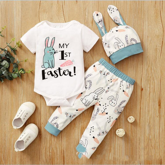 New Easter Print Rabbit Romper Three Piece