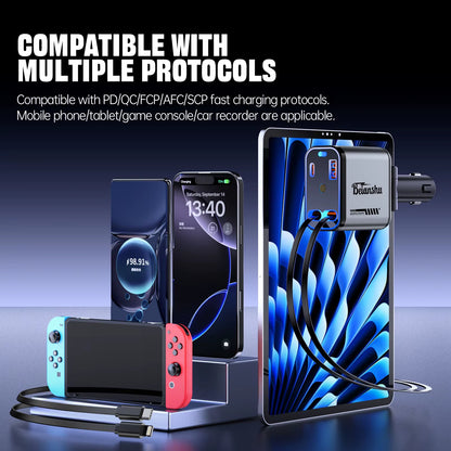 Car Accessories Charger with Starlight Type-C 120W Car Charger Adapter 4 in 1 Car Phone Charger with 2 USB Ports Star Top Light