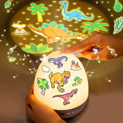 Rotate Projection Mood Night Light with Music Box Dinosaur Egg 21 Films USB Projector Nightlight for Kids Xmas Gifts