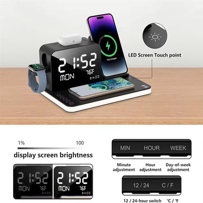 New-Wireless Charging Station Withtime Display Multifunctional Charging Accessories Compatible Withmultiple Devices