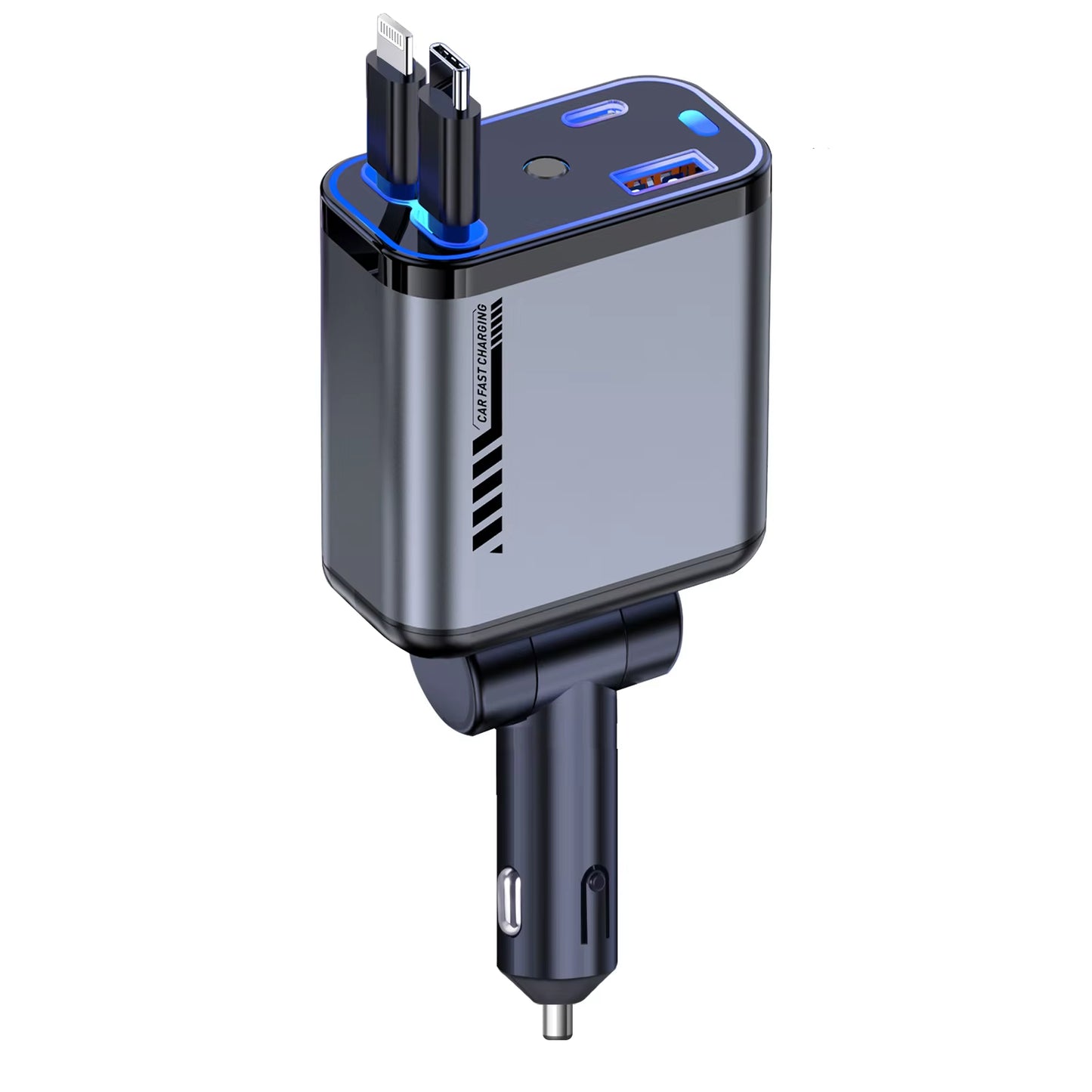 Car Accessories Charger with Starlight Type-C 120W Car Charger Adapter 4 in 1 Car Phone Charger with 2 USB Ports Star Top Light