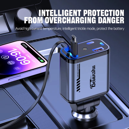 Car Accessories Charger with Starlight Type-C 120W Car Charger Adapter 4 in 1 Car Phone Charger with 2 USB Ports Star Top Light