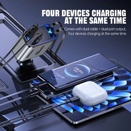 Car Accessories Charger with Starlight Type-C 120W Car Charger Adapter 4 in 1 Car Phone Charger with 2 USB Ports Star Top Light