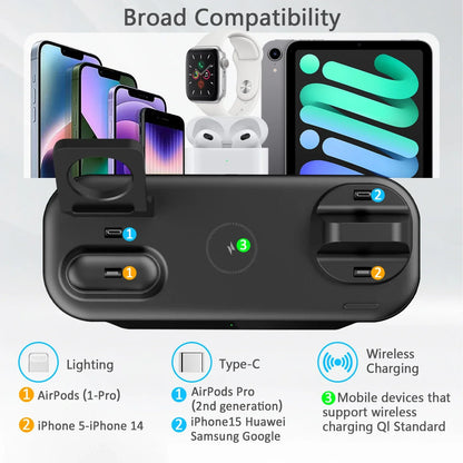 7 in 1 30W Rotate Wireless Charger Stand Pad for Iphone Samsung Xiaomi Apple Watch 8 7 6 Airpods Pro Fast Charging Dock Station