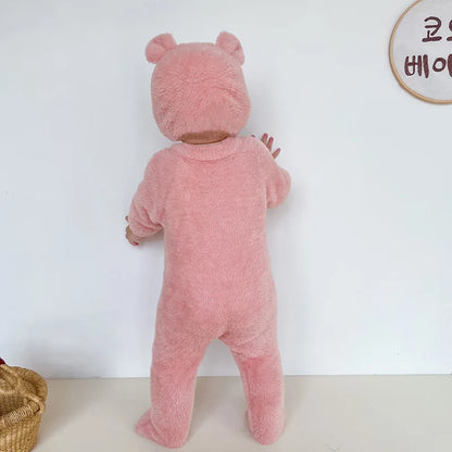 5097 Ins Baby Clothes 2024 Autumn Winter New Baby Boy'S Jumpsuit Mink Velvet Cute Bear Baby Girl'S One Piece Clothes