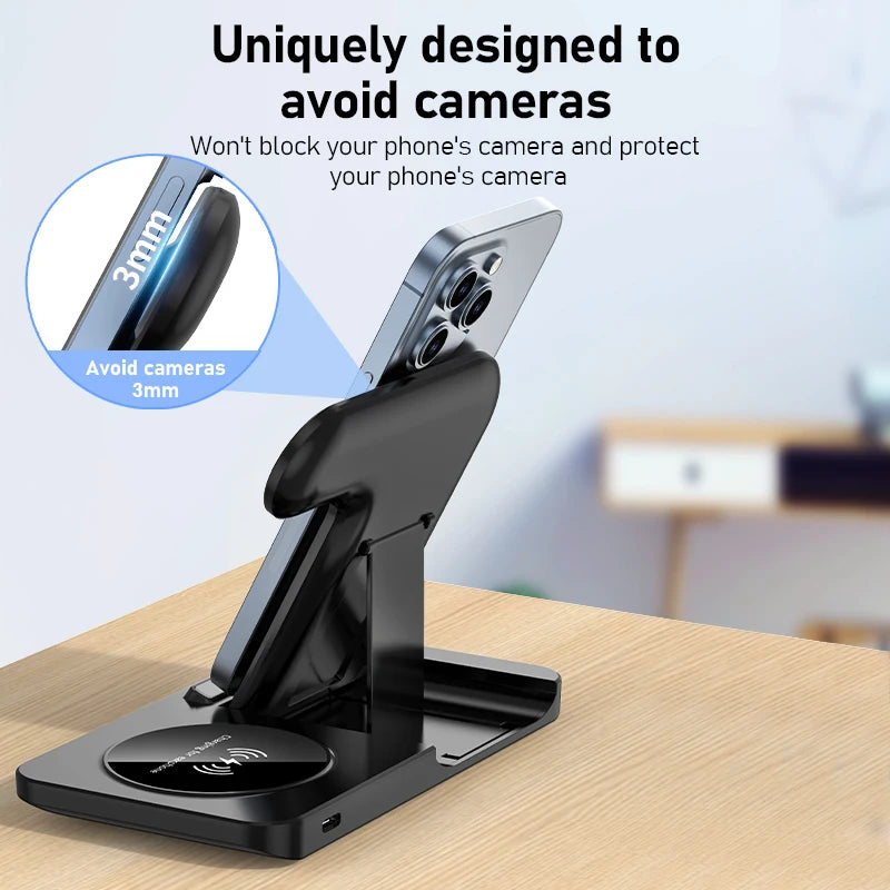 300W Fast Wireless Charger Stand Pad Foldable Fast Charging Station Dock for Iphone 16 15 14 13 12 Pro Max Apple Watch Airpods