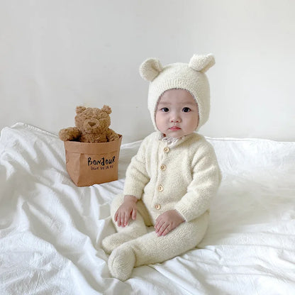 5097 Ins Baby Clothes 2024 Autumn Winter New Baby Boy'S Jumpsuit Mink Velvet Cute Bear Baby Girl'S One Piece Clothes