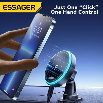Magnetic Wireless Charger Car Phone Holder 15W RGB Seven Color Light Fast Charging Mount Stand for Iphone15 14 13Android