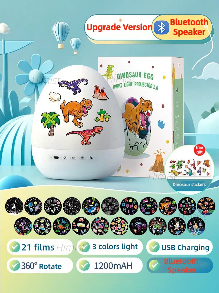 Rotate Projection Mood Night Light with Music Box Dinosaur Egg 21 Films USB Projector Nightlight for Kids Xmas Gifts