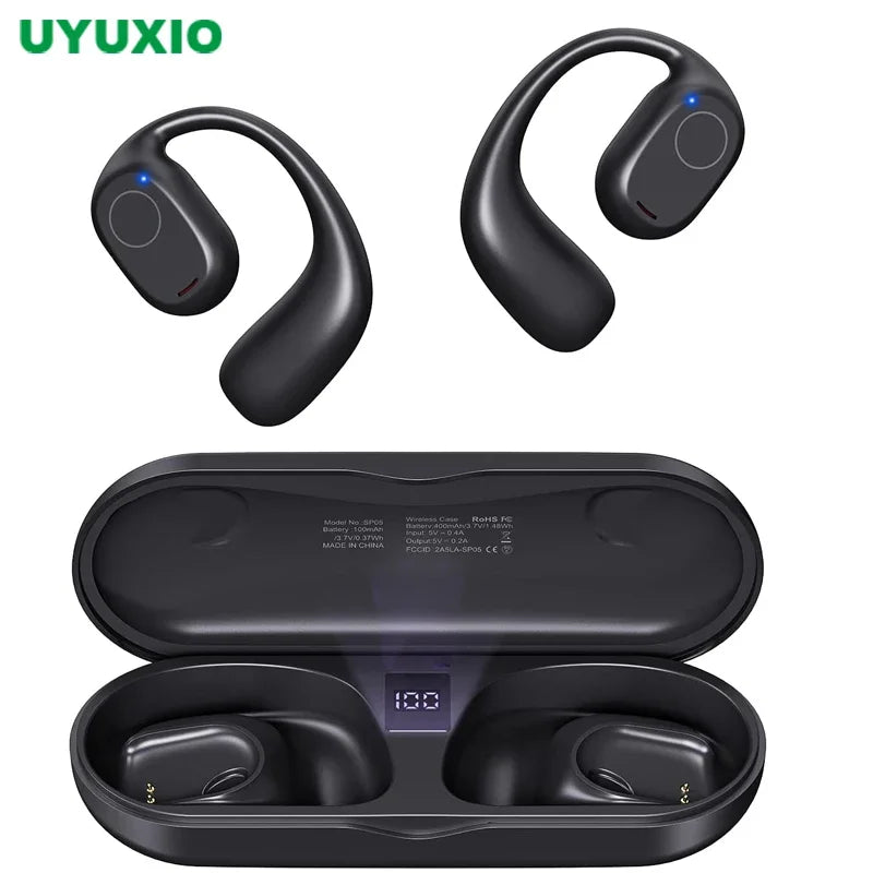 Open Ear Headphones Bluetooth 6.0 Wireless Sports Earbuds with Digital Display 40 Hours Playtime Ear Buds for Traveling