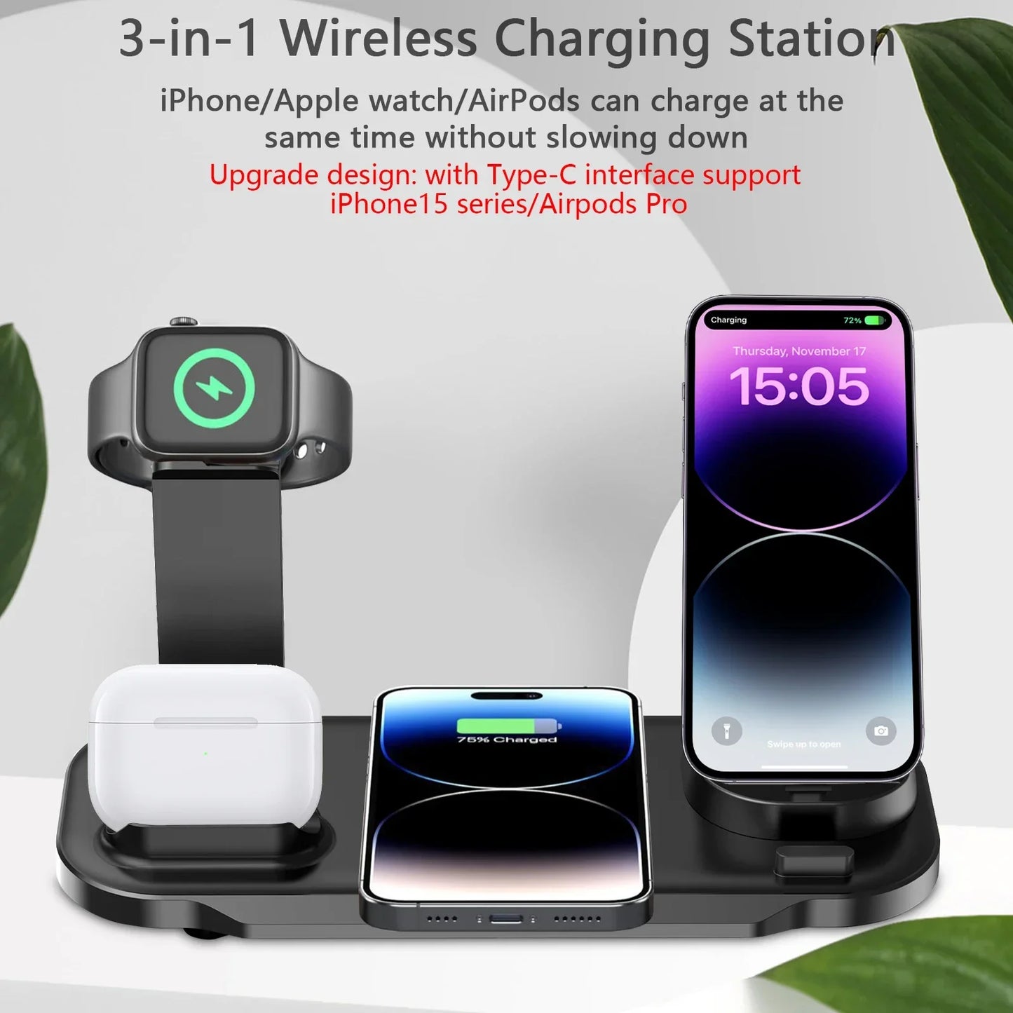 7 in 1 30W Rotate Wireless Charger Stand Pad for Iphone Samsung Xiaomi Apple Watch 8 7 6 Airpods Pro Fast Charging Dock Station