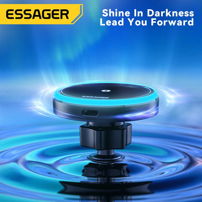 Magnetic Wireless Charger Car Phone Holder 15W RGB Seven Color Light Fast Charging Mount Stand for Iphone15 14 13Android
