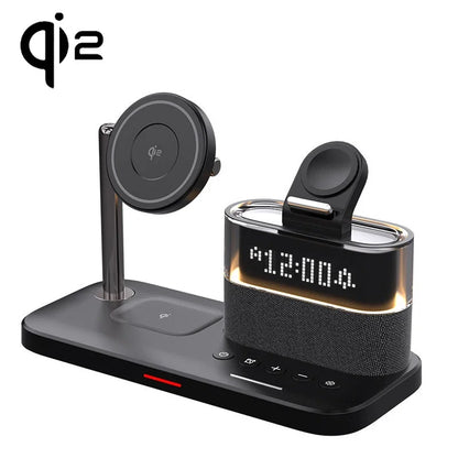 Qi2 5 in 1 Magnetic Wireless Charger Stand LED Night Light Alarm Clock for Samsung Iphone Iwatch Airpods Fast Charging Station