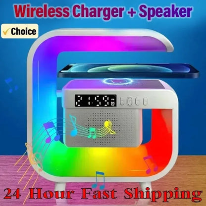 Bluetooth Speaker Wireless Charger Pad Stand TF RGB Night Light Earphone Fast Charging Station for Airpods Iphone Samsung Xiaomi
