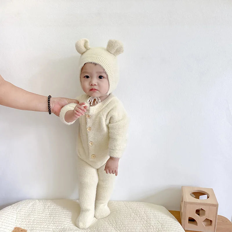 5097 Ins Baby Clothes 2024 Autumn Winter New Baby Boy'S Jumpsuit Mink Velvet Cute Bear Baby Girl'S One Piece Clothes