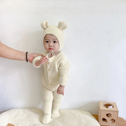 5097 Ins Baby Clothes 2024 Autumn Winter New Baby Boy'S Jumpsuit Mink Velvet Cute Bear Baby Girl'S One Piece Clothes