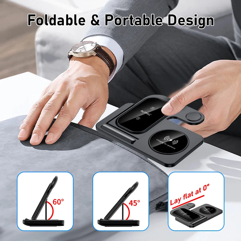 300W Fast Wireless Charger Stand Pad Foldable Fast Charging Station Dock for Iphone 16 15 14 13 12 Pro Max Apple Watch Airpods