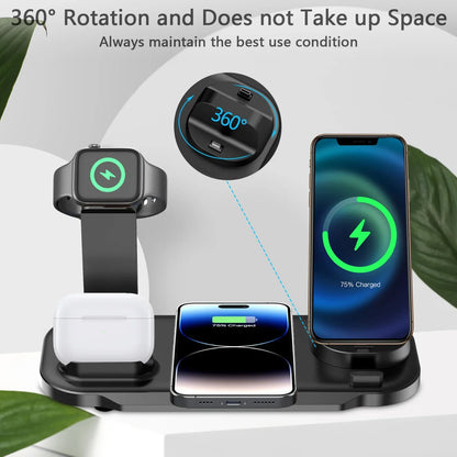 7 in 1 30W Rotate Wireless Charger Stand Pad for Iphone Samsung Xiaomi Apple Watch 8 7 6 Airpods Pro Fast Charging Dock Station