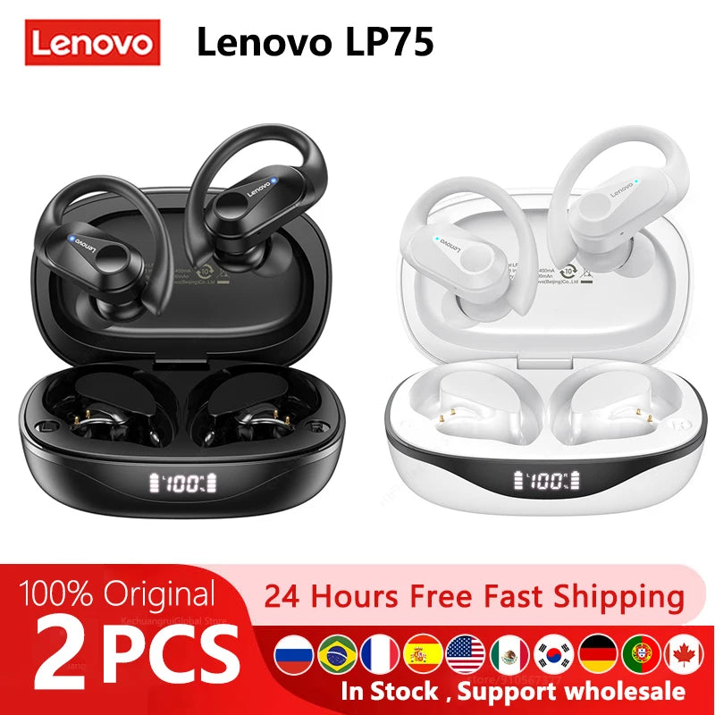 LP75 Ture Wireless Headphones TWS Bluetooth 5.3 Noise Reduction Sports Ear Hook Hifi Stereo Waterproof Gaming Earphones