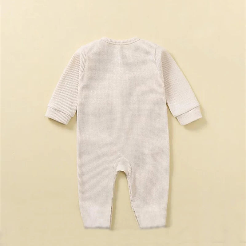 Spring Autumn Newborn Baby Romper Cotton Solid Soft Infant Jumpsuit with Pocket Girl Boy Long Sleeve Bebe Pajamas Wodden Buttons