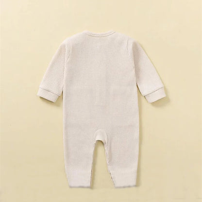 Spring Autumn Newborn Baby Romper Cotton Solid Soft Infant Jumpsuit with Pocket Girl Boy Long Sleeve Bebe Pajamas Wodden Buttons