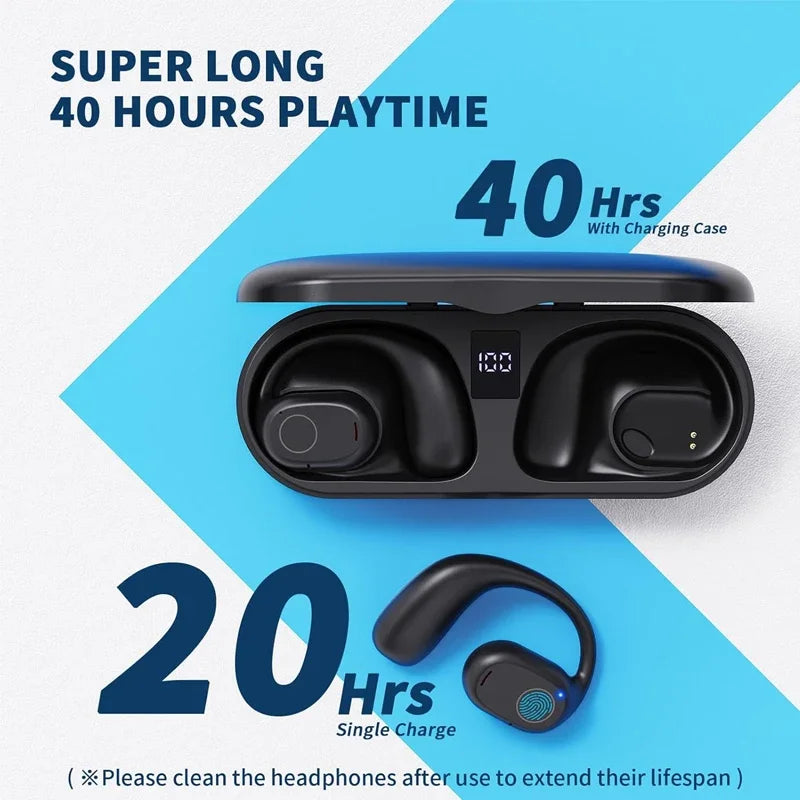 Open Ear Headphones Bluetooth 6.0 Wireless Sports Earbuds with Digital Display 40 Hours Playtime Ear Buds for Traveling
