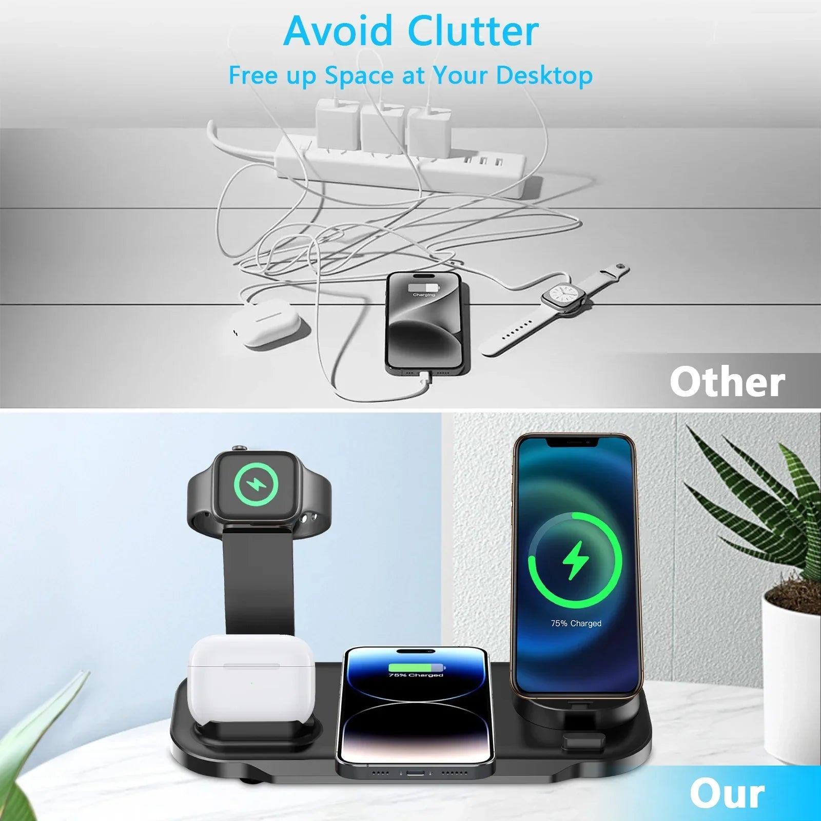 7 in 1 30W Rotate Wireless Charger Stand Pad for Iphone Samsung Xiaomi Apple Watch 8 7 6 Airpods Pro Fast Charging Dock Station