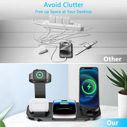 7 in 1 30W Rotate Wireless Charger Stand Pad for Iphone Samsung Xiaomi Apple Watch 8 7 6 Airpods Pro Fast Charging Dock Station