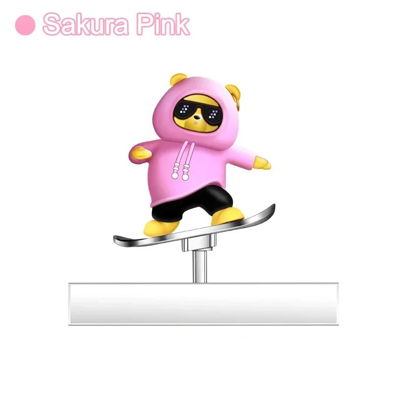 Car Automatic Sliding Skateboard Bear Alloy Cute Cartoon Scooter Center Console Ornaments Creative Car Decoration Accessories