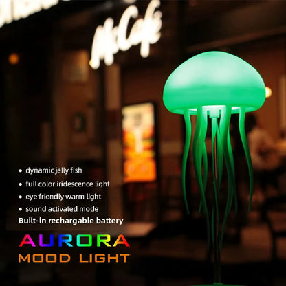 Jellyfish LED Night Light RGB Adjustable Color Active Tentacle USB Rechargeable Bedside Lamp with Polished Base Jellyfish Lights